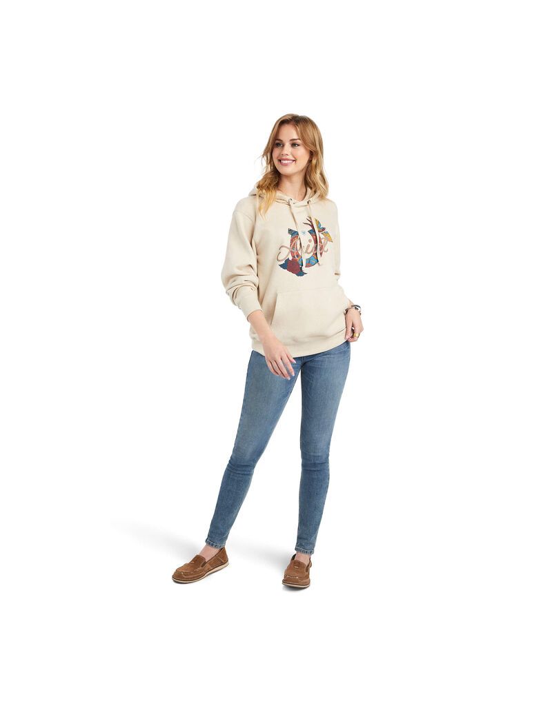 Sudadera Con Capucha Ariat REAL Branded Logo Mujer Beige | WFNB65714