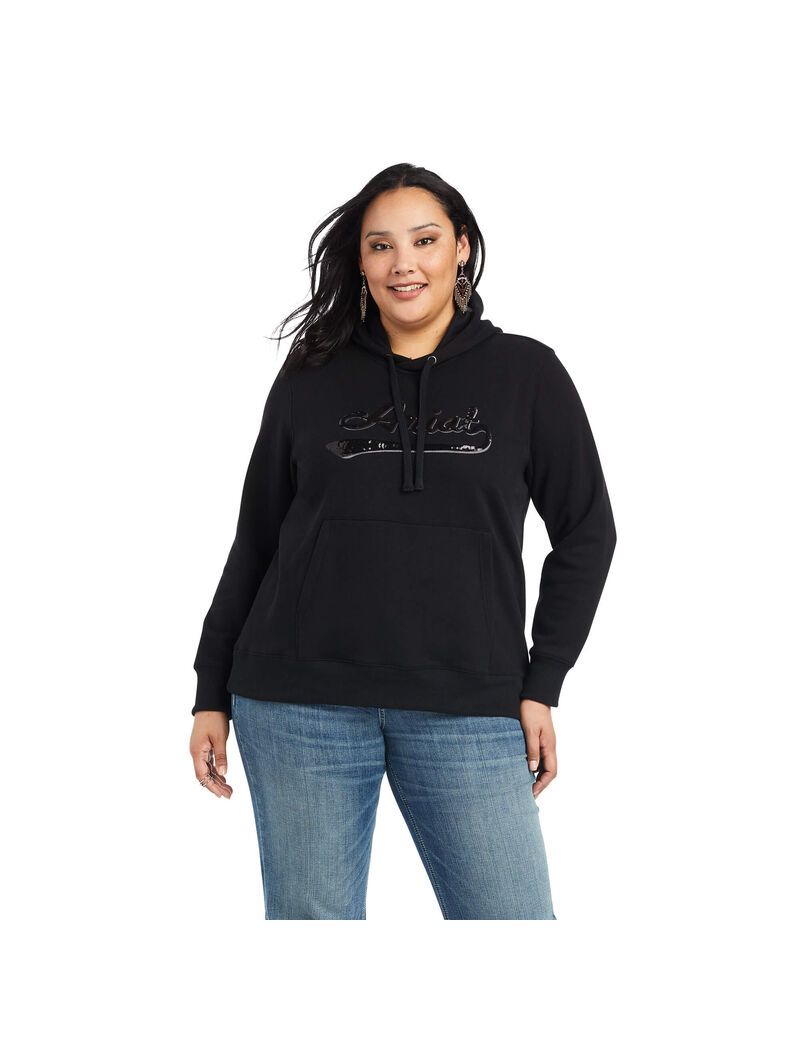 Sudadera Con Capucha Ariat REAL Sequin Logo Mujer Negras | HOUK51984