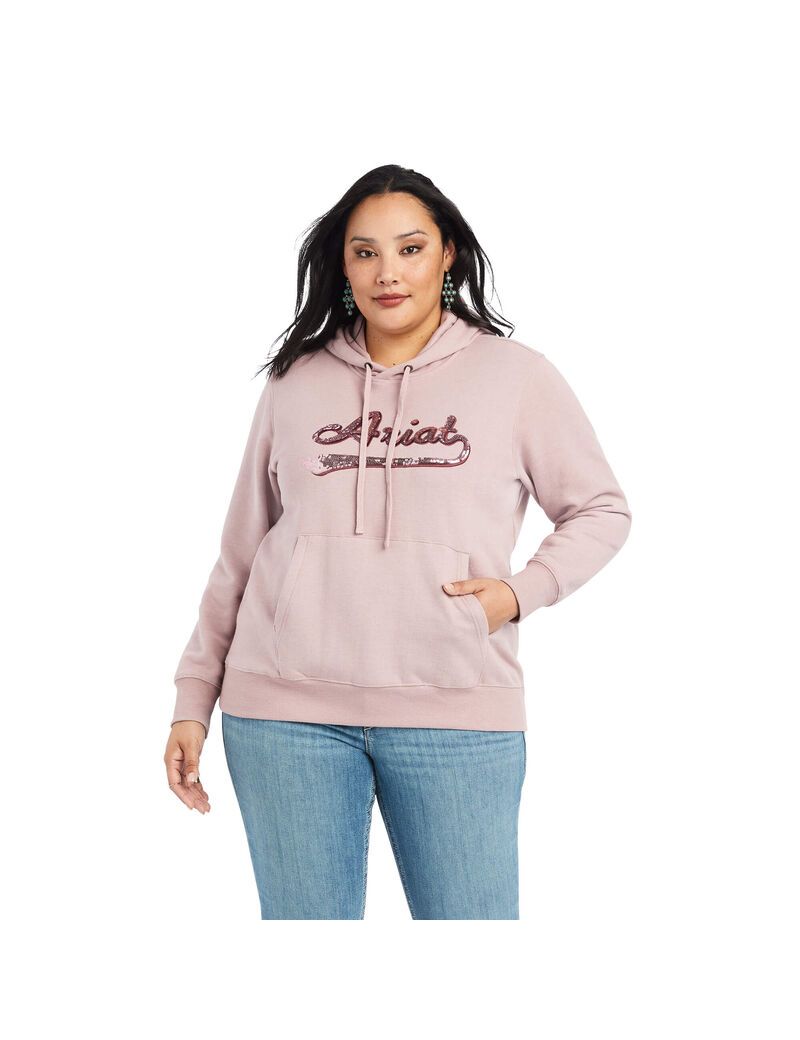 Sudadera Con Capucha Ariat REAL Sequin Logo Mujer Rosas | OVTA10859