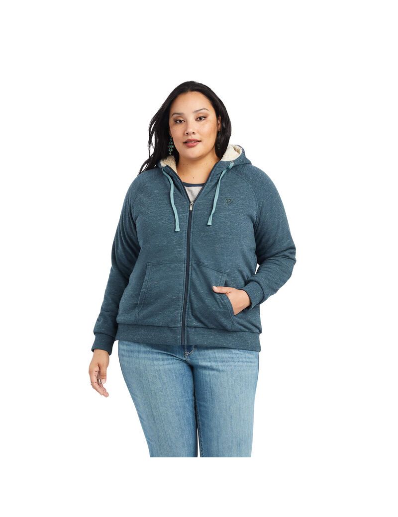 Sudadera Con Capucha Ariat REAL Sherpa Full Zip Mujer Azul Marino | BNXH83756