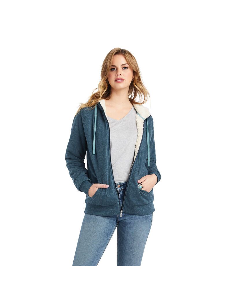 Sudadera Con Capucha Ariat REAL Sherpa Full Zip Mujer Azul Marino | BNXH83756