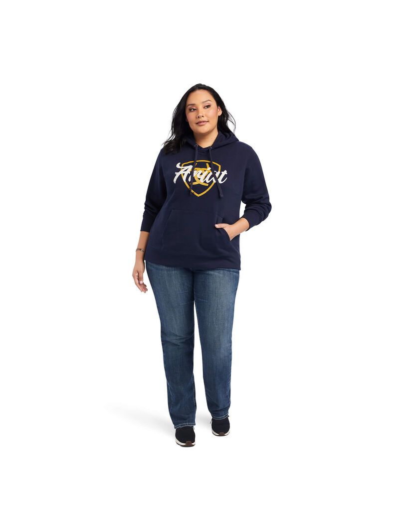 Sudadera Con Capucha Ariat REAL Shield Logo Mujer Azul Marino | RBTK96048