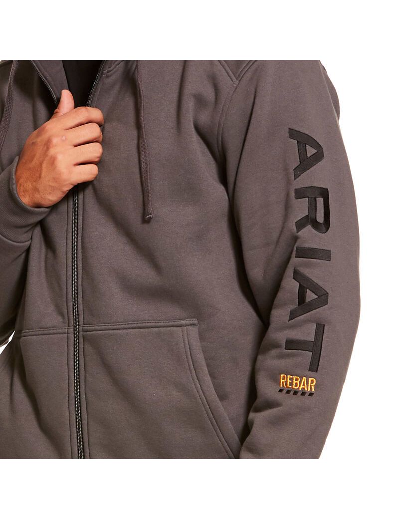 Sudadera Con Capucha Ariat Rebar All-Weather Full Zip Hombre Gris | FVUB61302