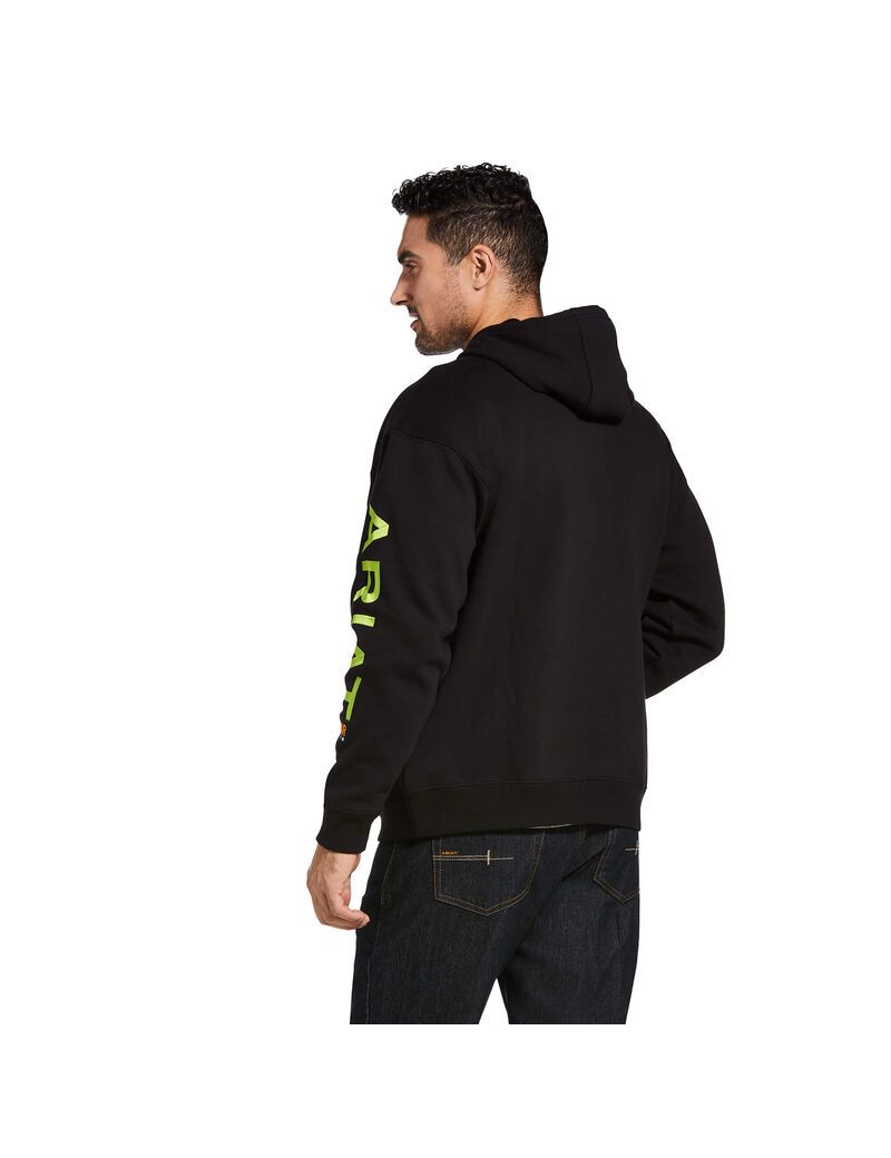 Sudadera Con Capucha Ariat Rebar Estampadas Hombre Negras Verde Claro | QXSU20841