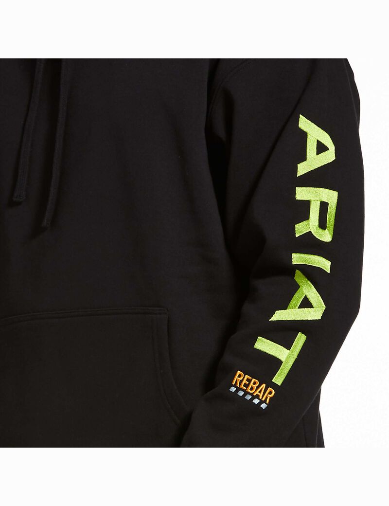 Sudadera Con Capucha Ariat Rebar Estampadas Hombre Negras Verde Claro | QXSU20841