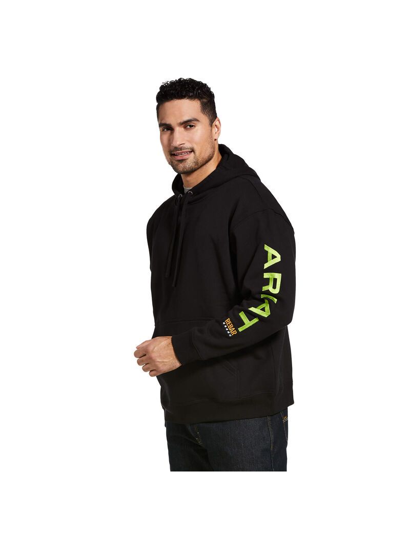 Sudadera Con Capucha Ariat Rebar Estampadas Hombre Negras Verde Claro | QXSU20841