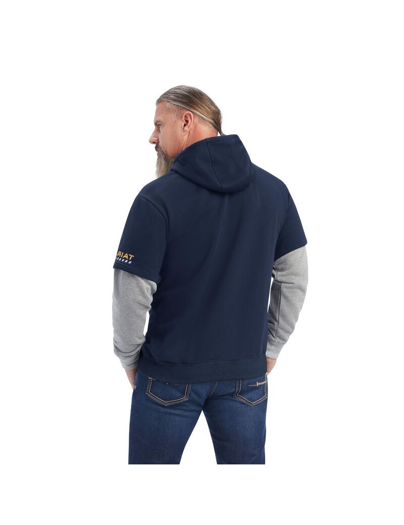 Sudadera Con Capucha Ariat Rebar Workman Dually Hombre Azul Marino Gris | AQOP86703