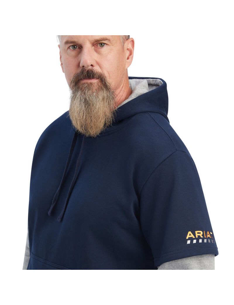 Sudadera Con Capucha Ariat Rebar Workman Dually Hombre Azul Marino Gris | AQOP86703