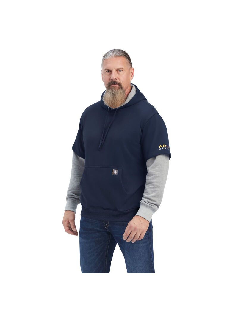 Sudadera Con Capucha Ariat Rebar Workman Dually Hombre Azul Marino Gris | AQOP86703