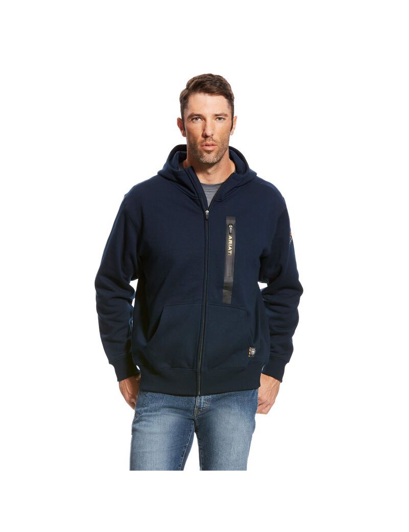 Sudadera Con Capucha Ariat Rebar Workman Full Zip Hombre Azul Marino | GOYI13462