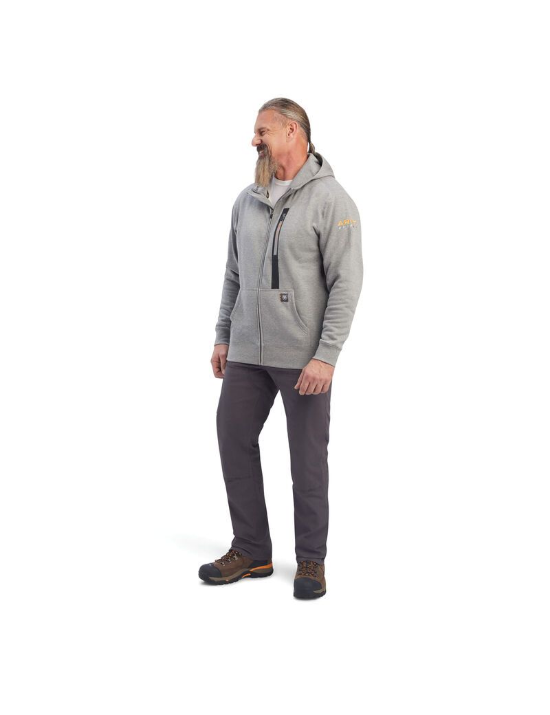 Sudadera Con Capucha Ariat Rebar Workman Full Zip Hombre Gris | JZSA82510