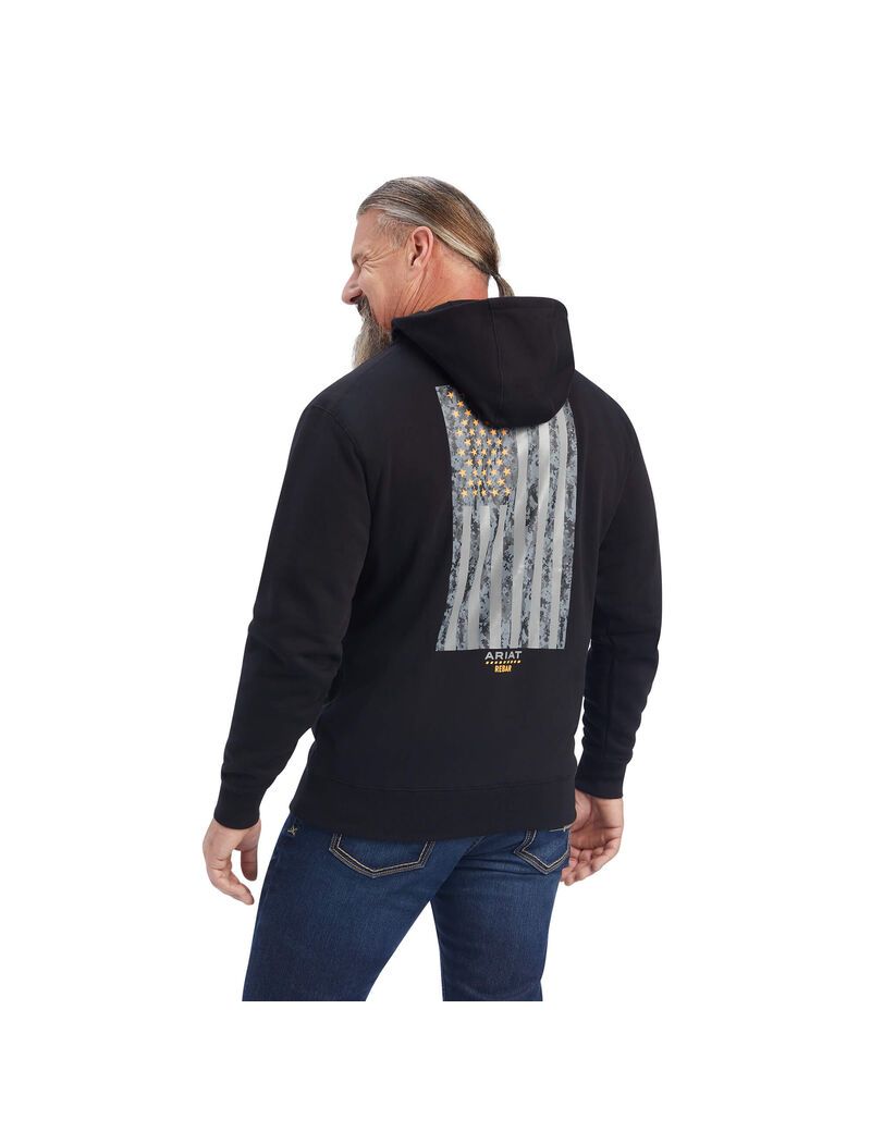 Sudadera Con Capucha Ariat Rebar Workman Reflective Flag Full Zip Hombre Negras | QXFE28930