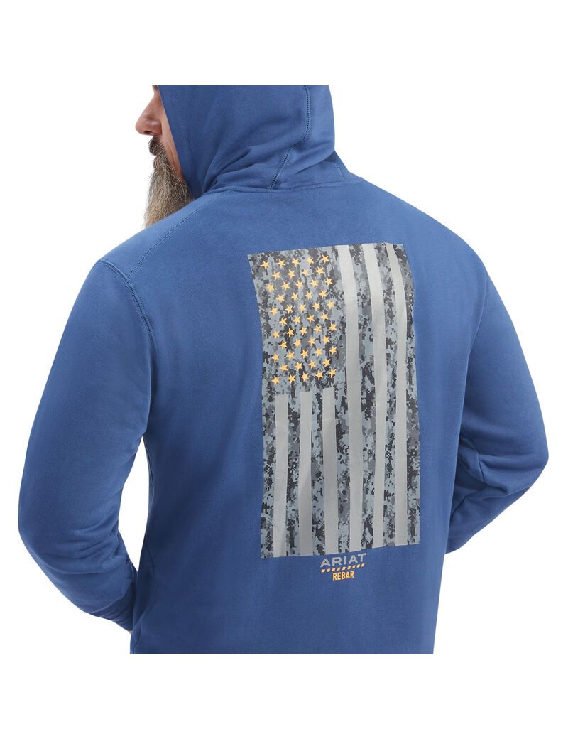 Sudadera Con Capucha Ariat Rebar Workman Reflective Flag Full Zip Hombre Azul Marino | ZHVD39752