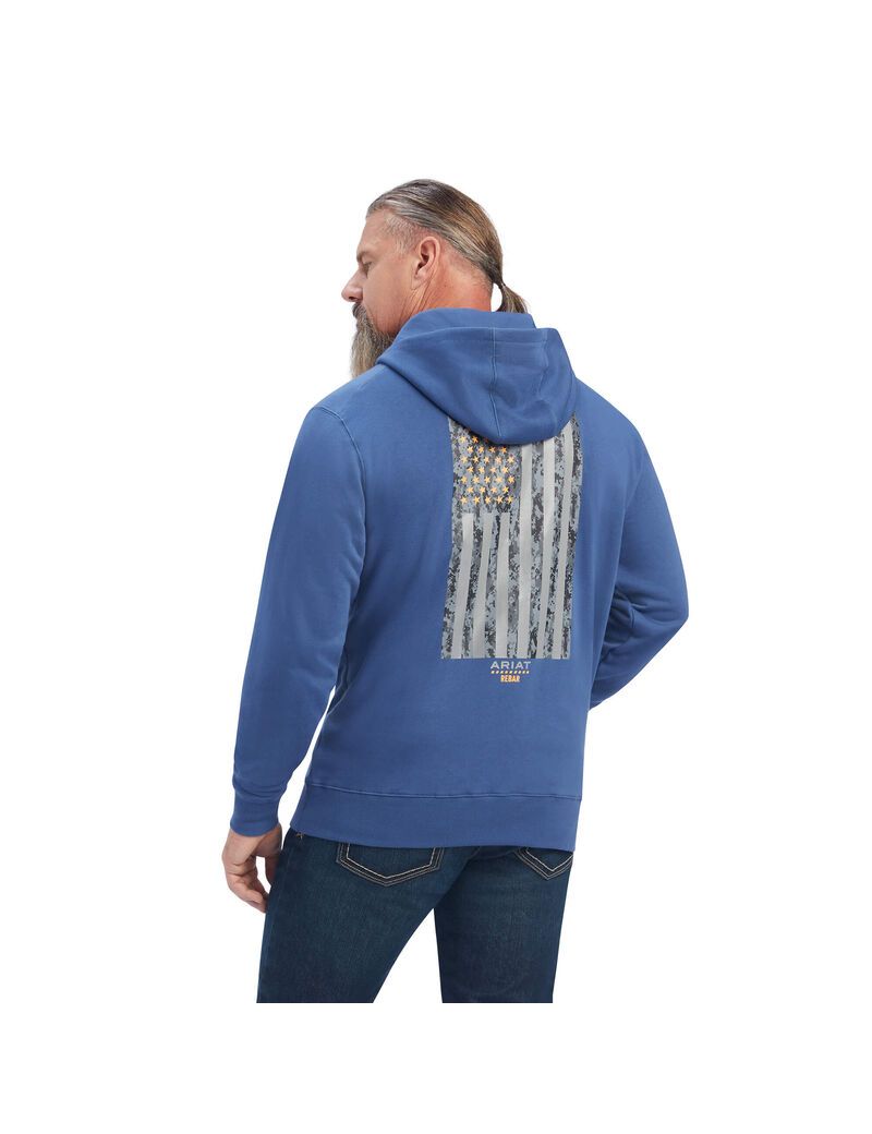 Sudadera Con Capucha Ariat Rebar Workman Reflective Flag Full Zip Hombre Azul Marino | ZHVD39752