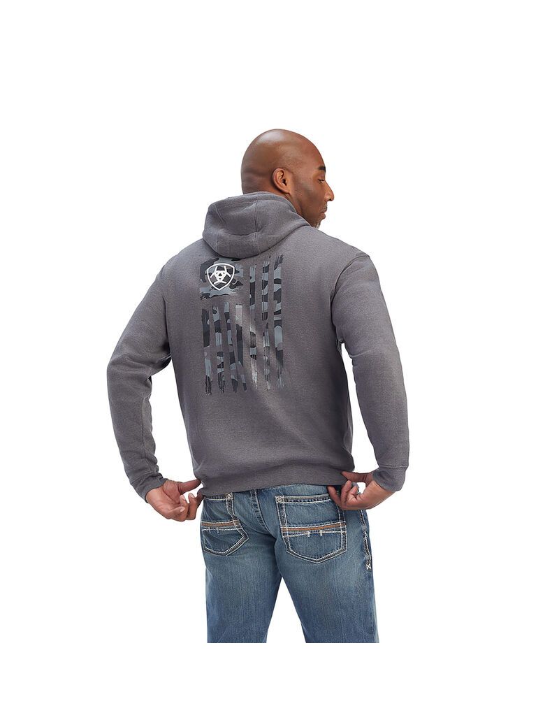 Sudaderas Ariat Camo Flag Hombre Gris | EYRC89253