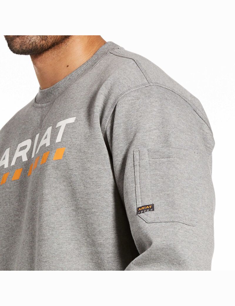 Sudaderas Ariat Rebar Workman Logo Hombre Gris | EBQG64721