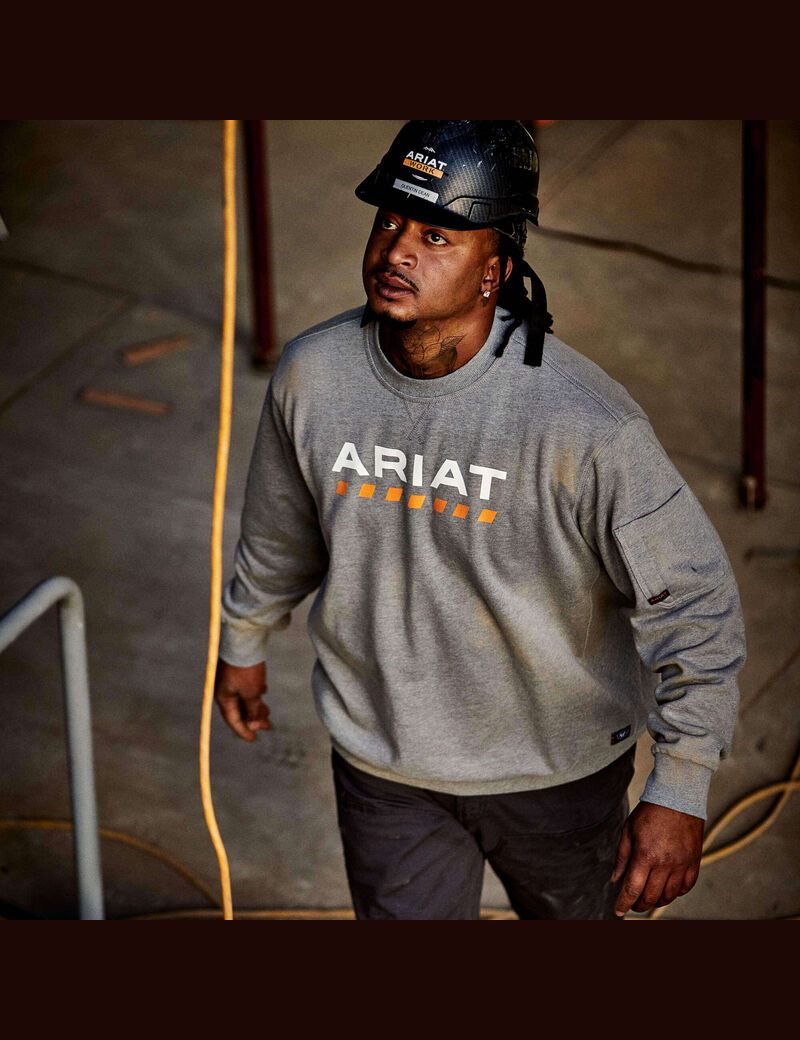 Sudaderas Ariat Rebar Workman Logo Hombre Gris | EBQG64721