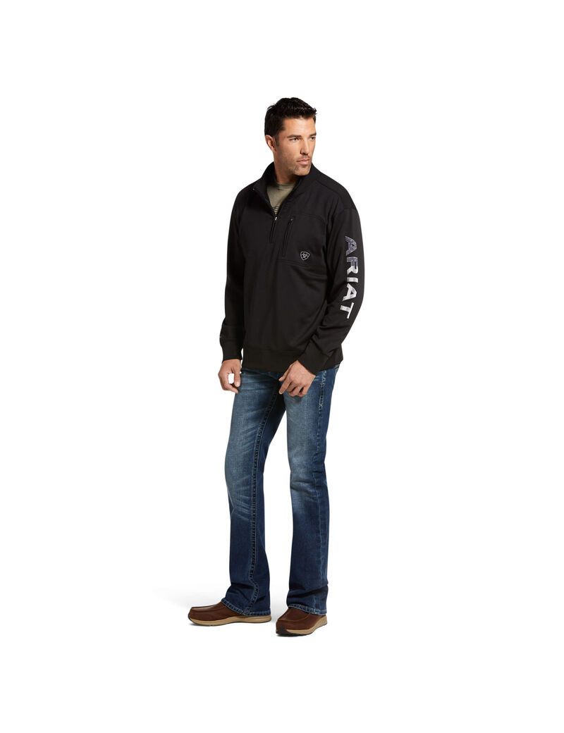 Sudaderas Ariat Team Logo 1/4 Zip Hombre Negras | IQDF04572