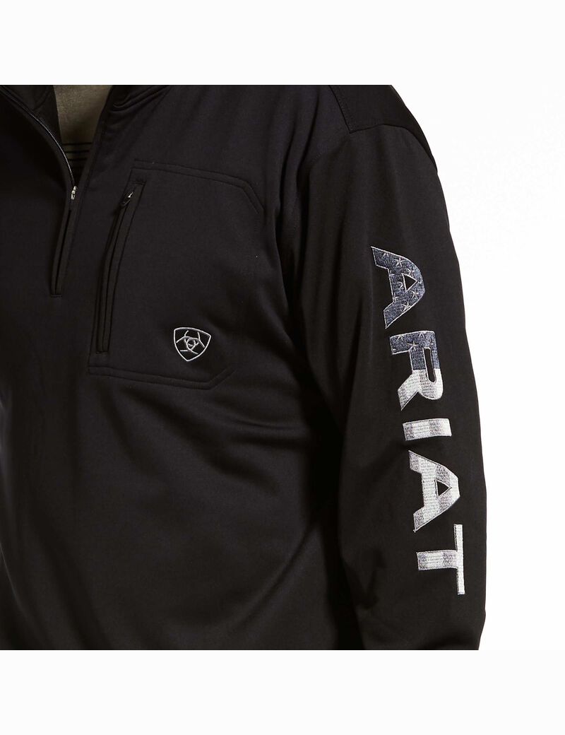 Sudaderas Ariat Team Logo 1/4 Zip Hombre Negras | IQDF04572