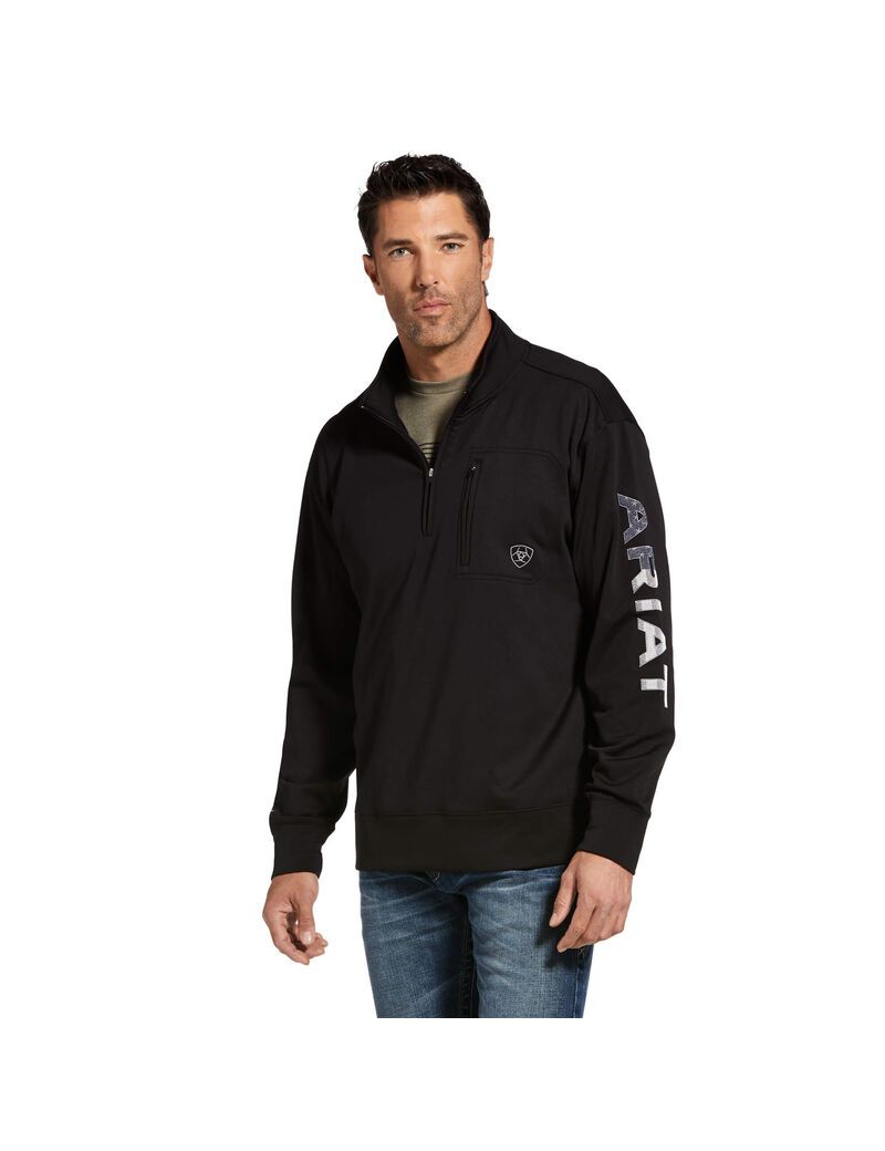 Sudaderas Ariat Team Logo 1/4 Zip Hombre Negras | IQDF04572