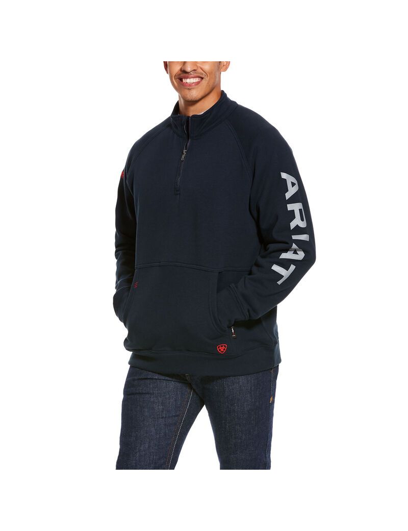 Suéteres Ariat FR Primo Fleece Logo 1/4 Zip Hombre Azul Marino | WPRU48295