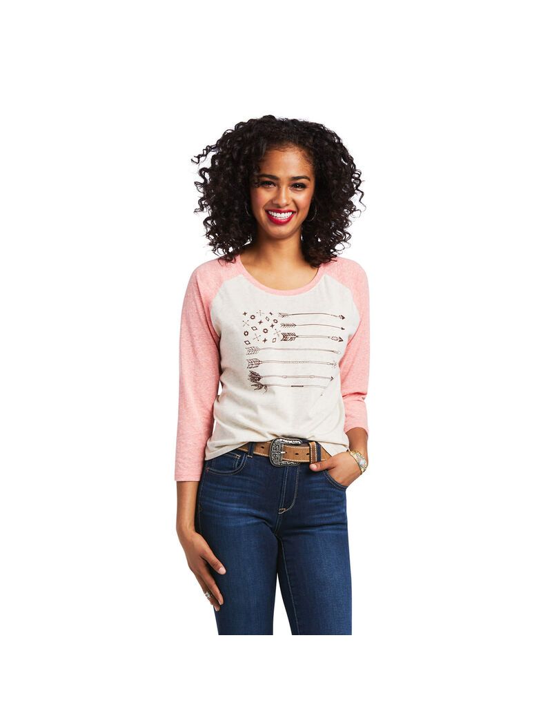 Tops Ariat Arrow Raglan Mujer Beige | BLAS62781