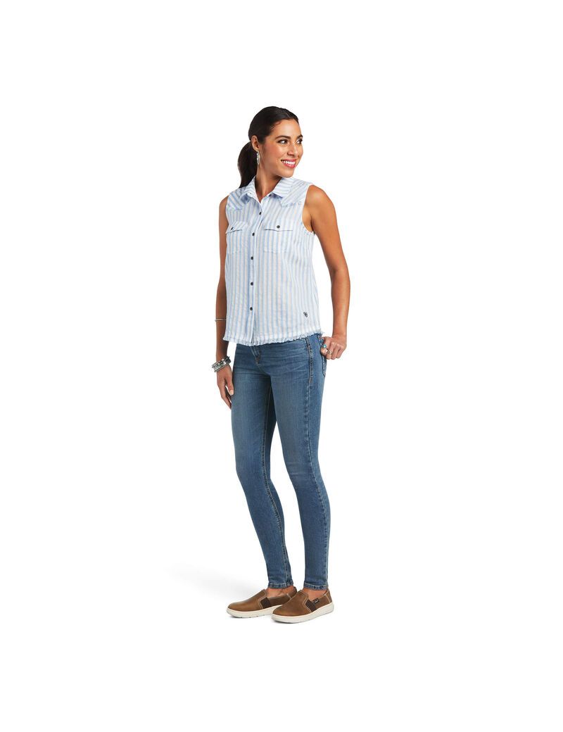 Tops Ariat Boom Boom Mujer Azules Rayadas | QCHN32514