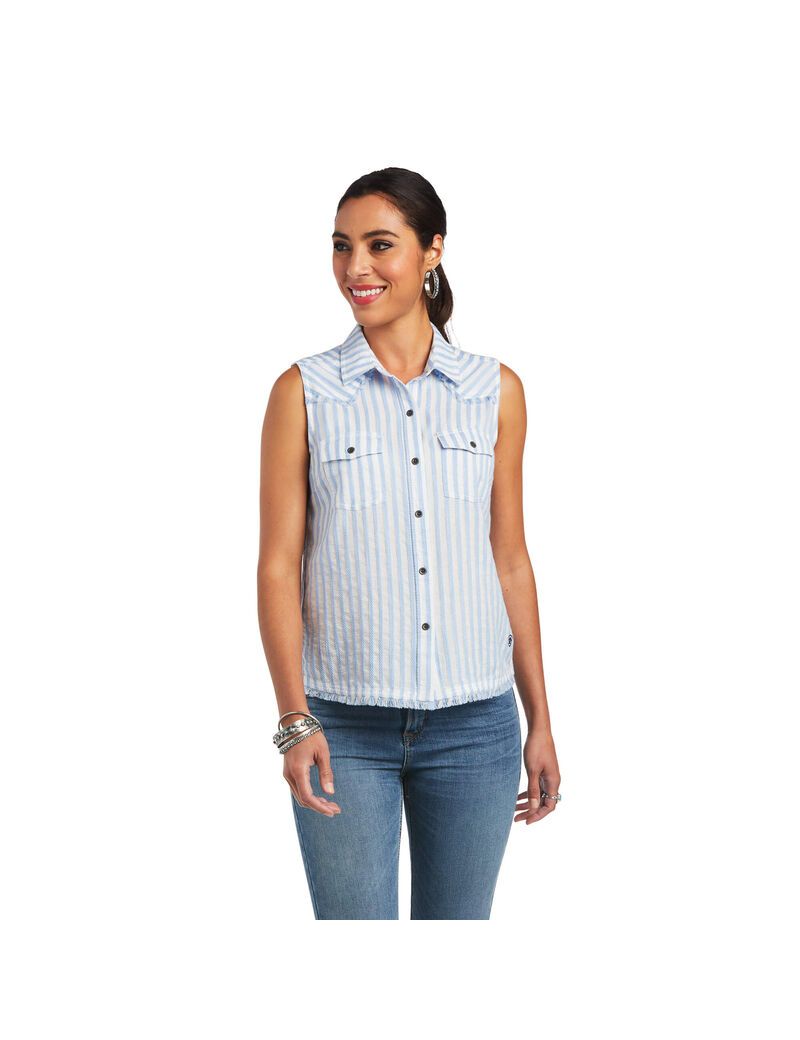 Tops Ariat Boom Boom Mujer Azules Rayadas | QCHN32514