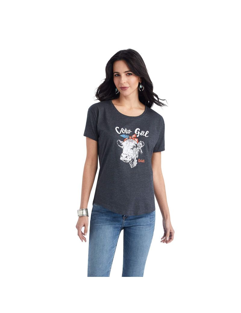 Tops Ariat Cow Gal Tee Mujer Gris | JKXR68245