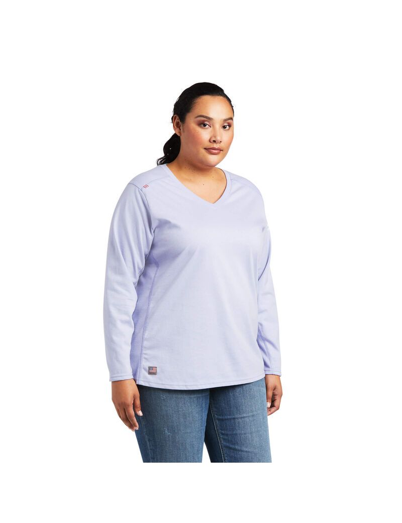 Tops Ariat FR AC Crew Mujer Lavanda | DTHS19037