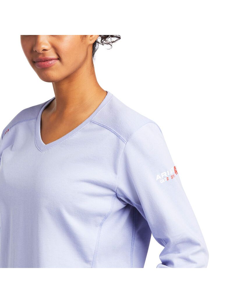 Tops Ariat FR AC Crew Mujer Lavanda | DTHS19037