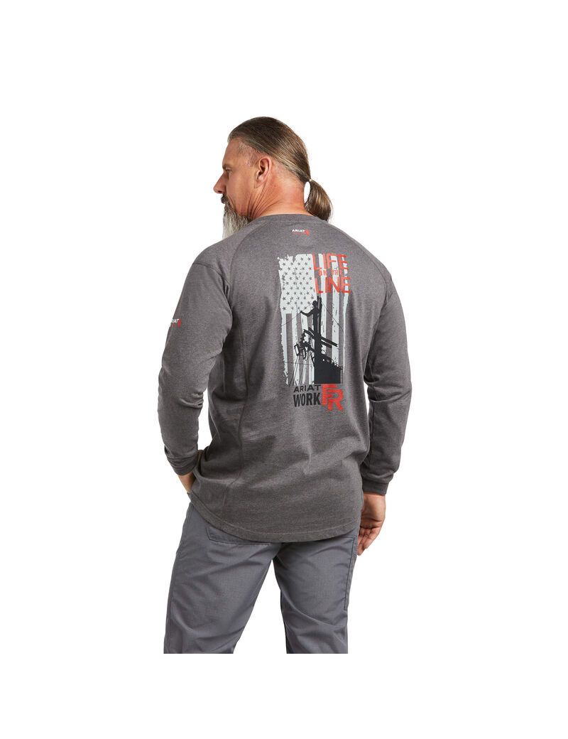 Tops Ariat FR Air Life on the Line Estampadas Hombre Gris | ZPED62345