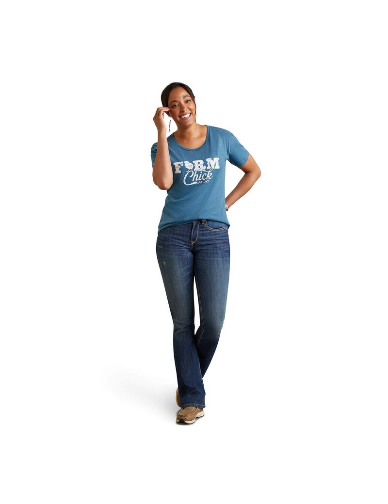 Tops Ariat Farm Life Mujer Gris Azules | HQRZ58104