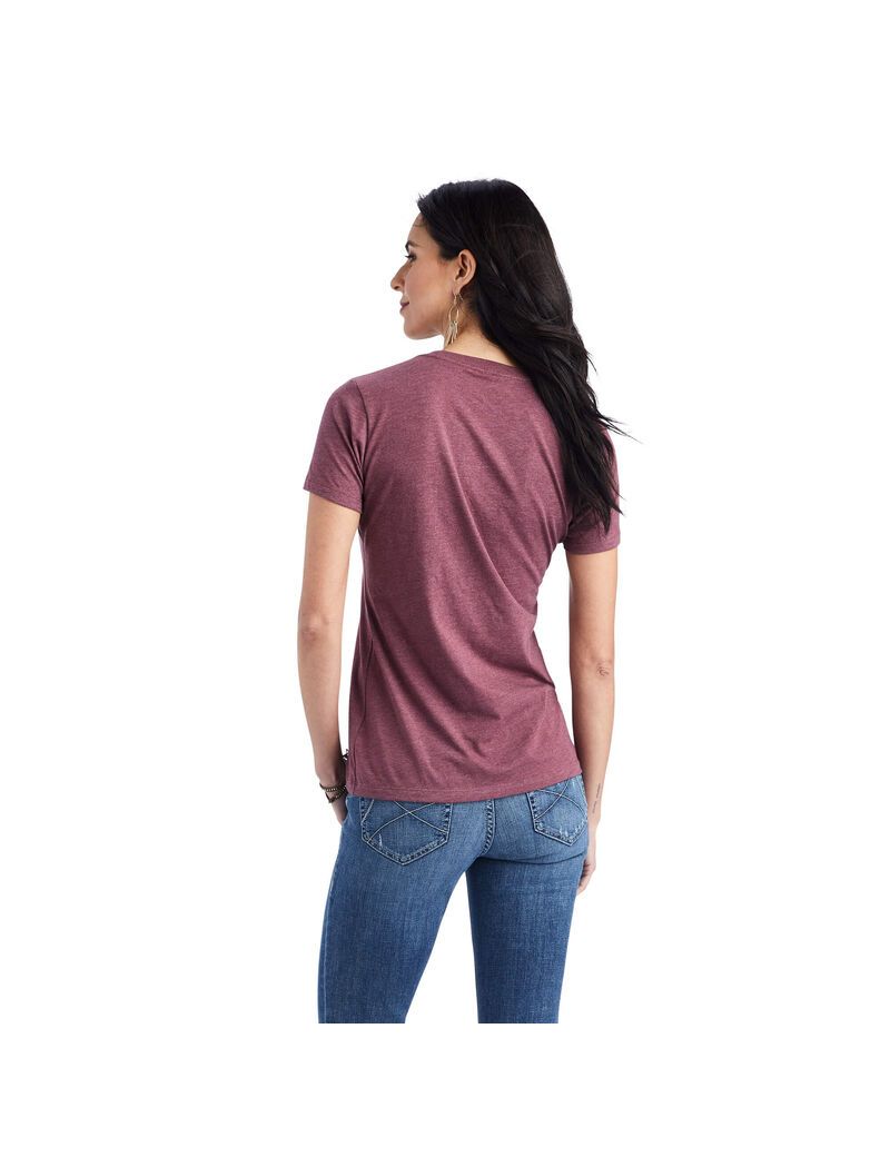 Tops Ariat Floral Letras Tee Mujer Burdeos | LBRG35429