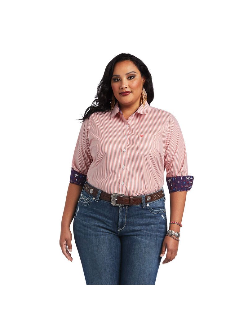 Tops Ariat Kirby Stretch Mujer Rojas Blancas Rayadas | BMRL98405