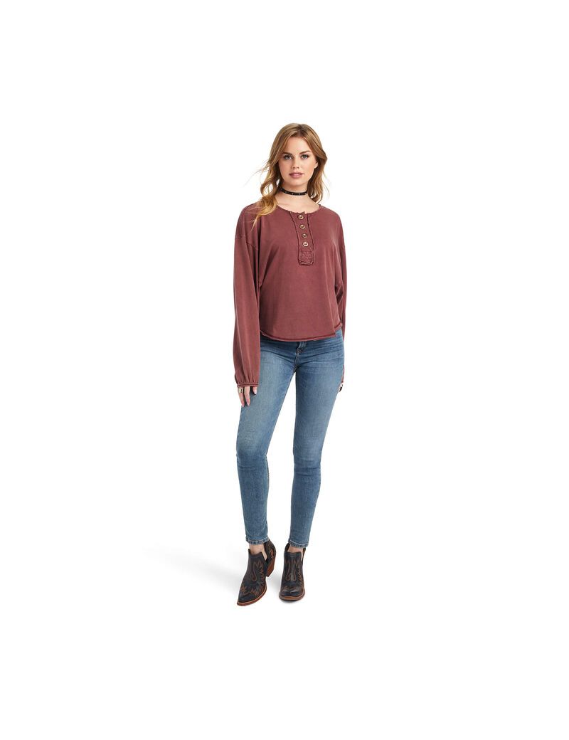 Tops Ariat Pinon Henley Mujer Burdeos | FGBC37902