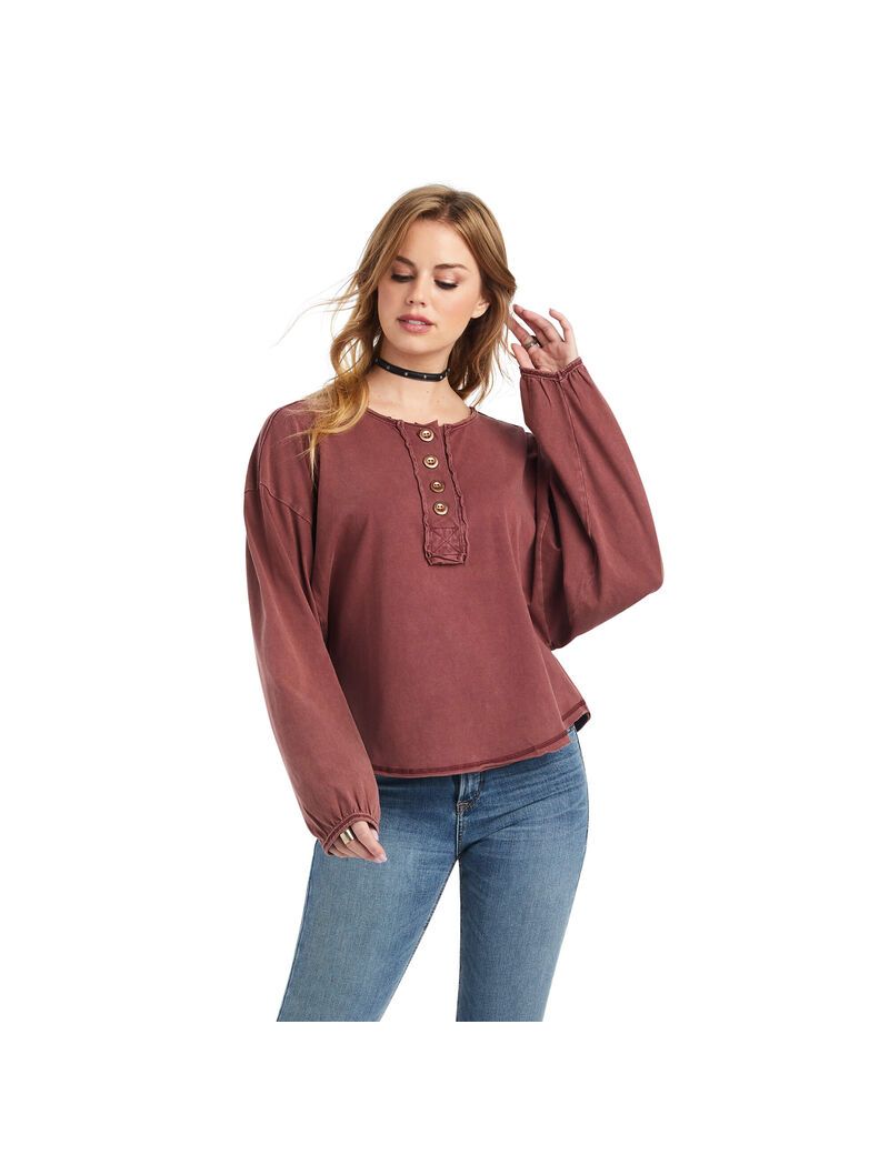 Tops Ariat Pinon Henley Mujer Burdeos | FGBC37902