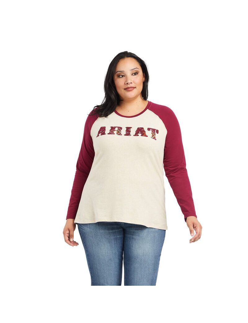 Tops Ariat REAL Baseball Mujer Beige Rojas | RDNE06894