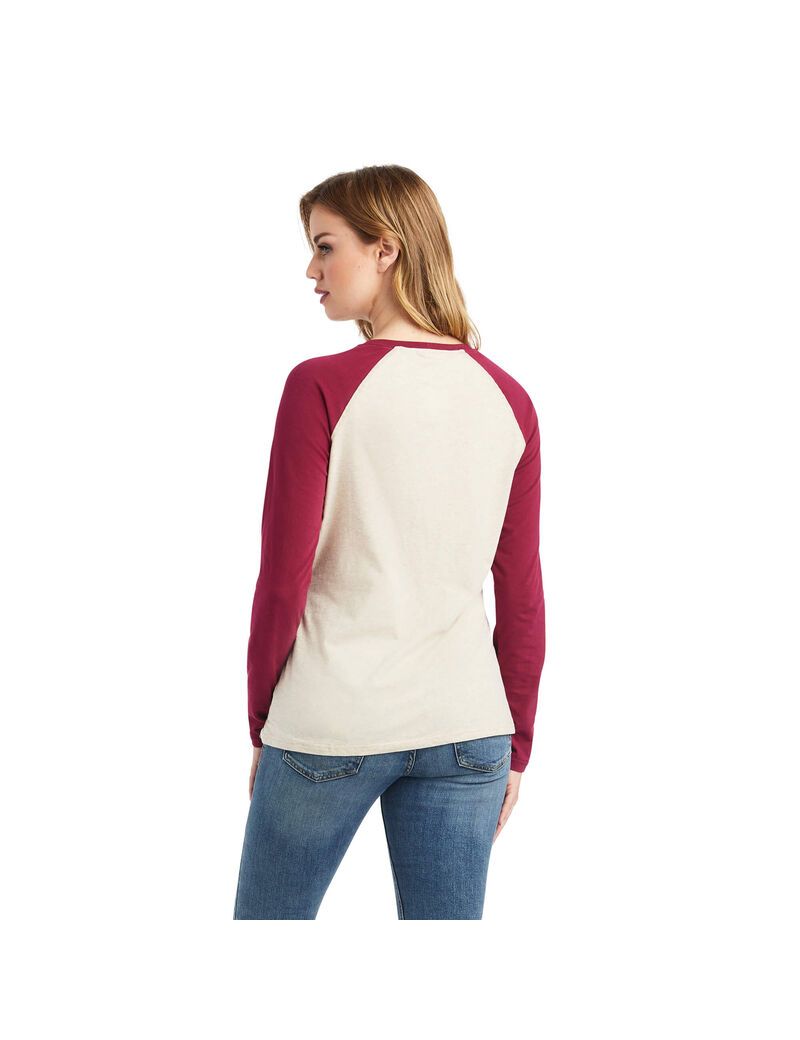 Tops Ariat REAL Baseball Mujer Beige Rojas | RDNE06894