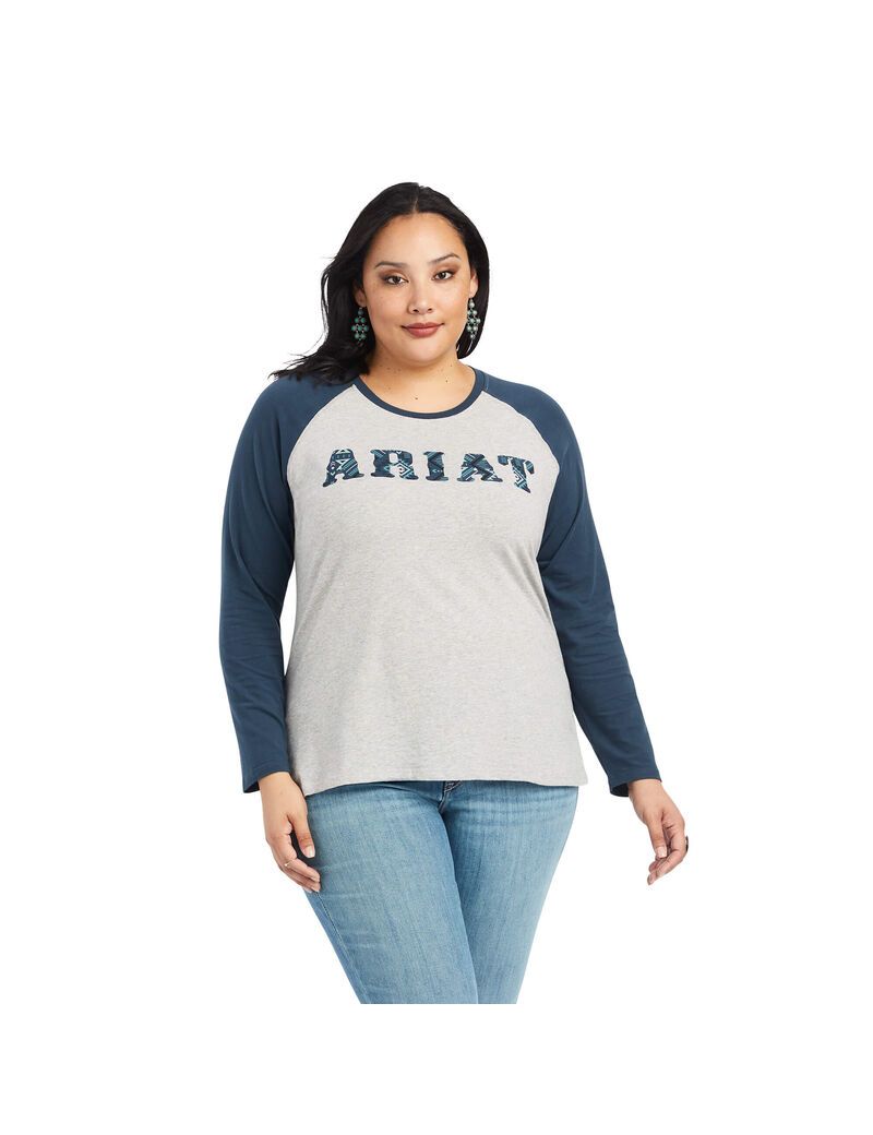 Tops Ariat REAL Baseball Mujer Gris Azules | MTDY30712