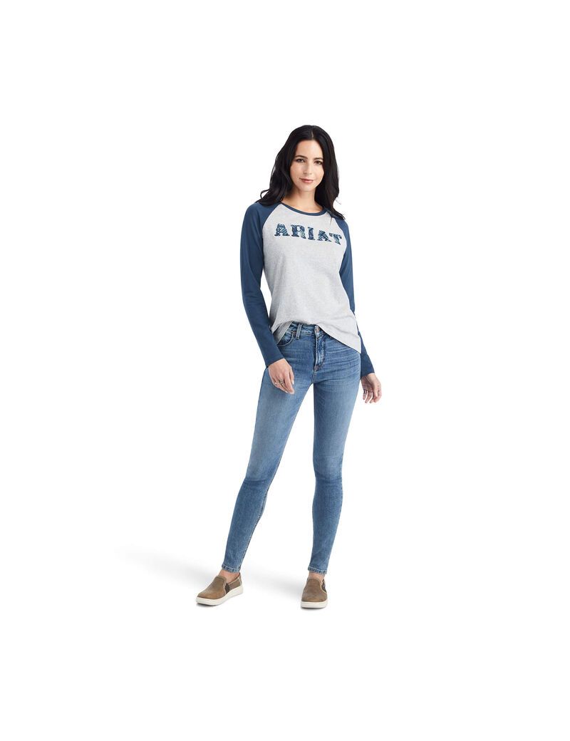 Tops Ariat REAL Baseball Mujer Gris Azules | MTDY30712