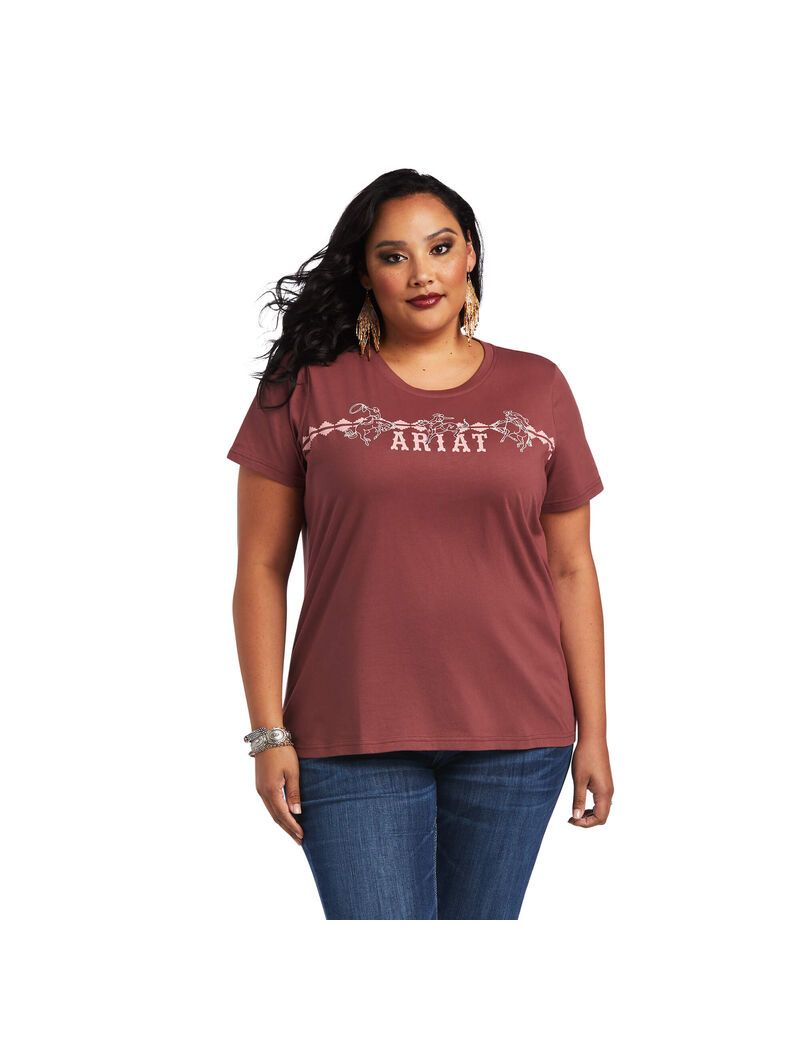 Tops Ariat REAL Bucking Bronc Tee Mujer Rosas Marrones | GCBA97410