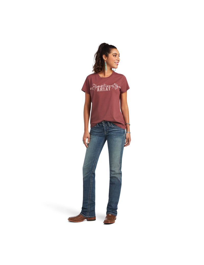 Tops Ariat REAL Bucking Bronc Tee Mujer Rosas Marrones | GCBA97410