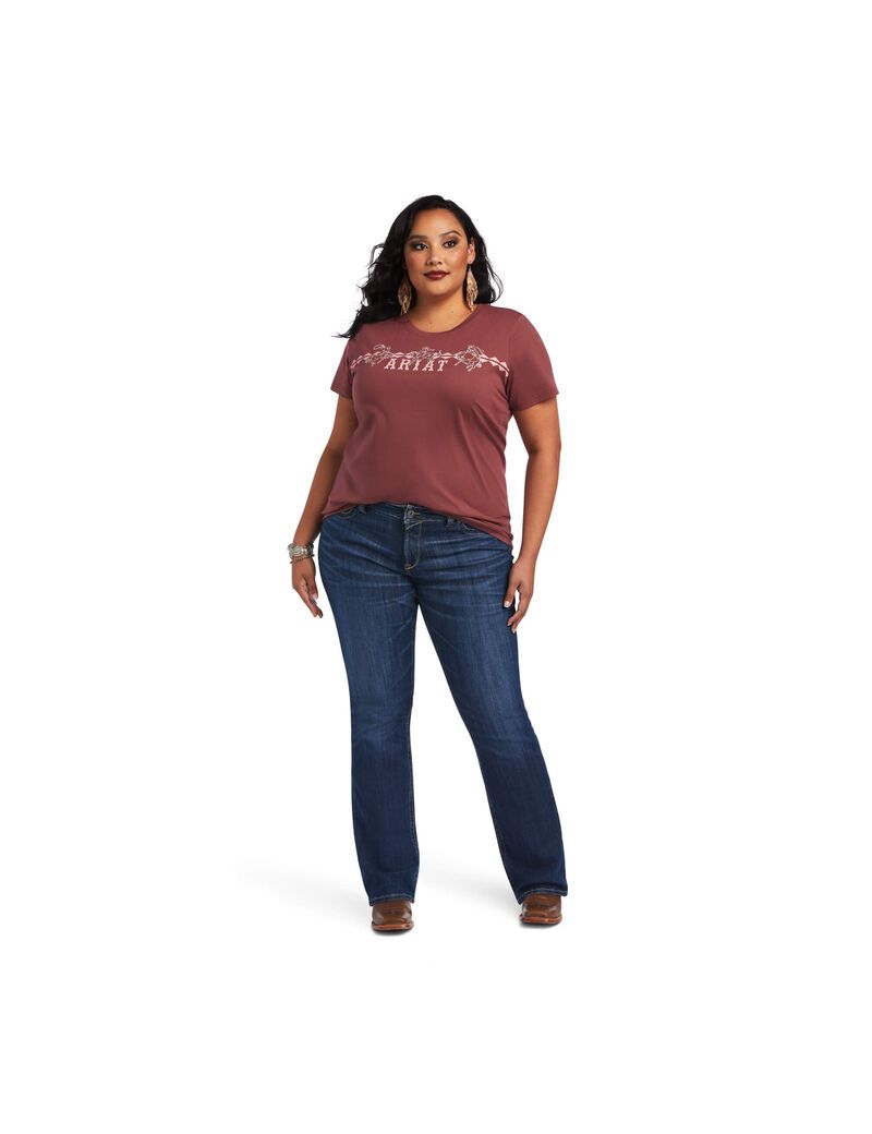 Tops Ariat REAL Bucking Bronc Tee Mujer Rosas Marrones | GCBA97410