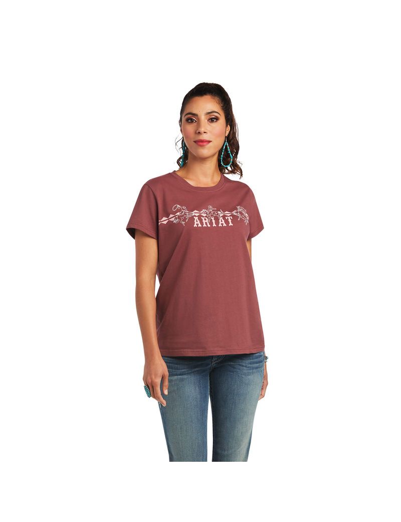 Tops Ariat REAL Bucking Bronc Tee Mujer Rosas Marrones | GCBA97410