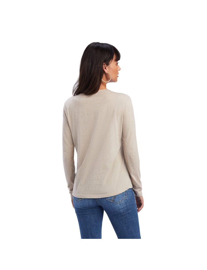 Tops Ariat REAL Chest Logo Relaxed Tee Mujer Beige | DJSV14502