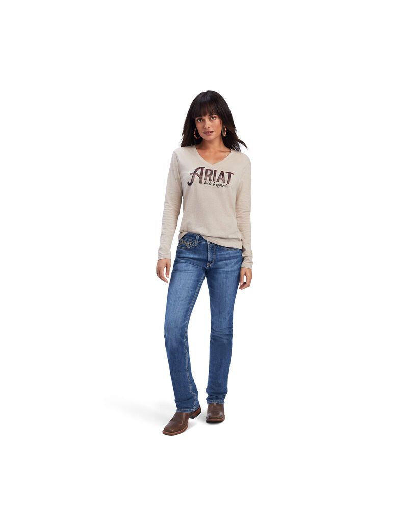 Tops Ariat REAL Chest Logo Relaxed Tee Mujer Beige | DJSV14502