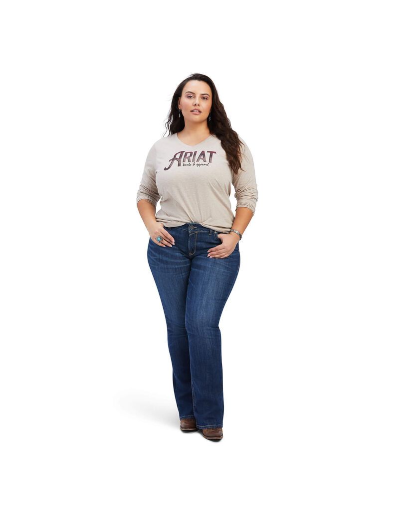 Tops Ariat REAL Chest Logo Relaxed Tee Mujer Beige | DJSV14502