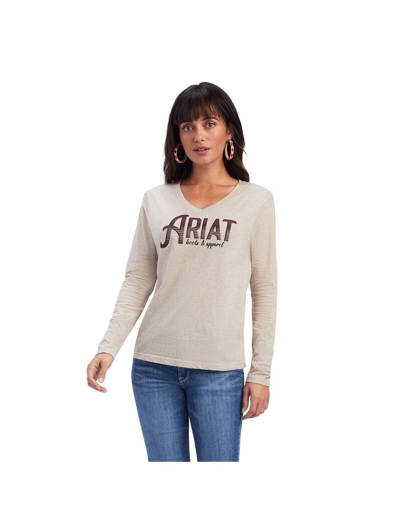 Tops Ariat REAL Chest Logo Relaxed Tee Mujer Beige | DJSV14502