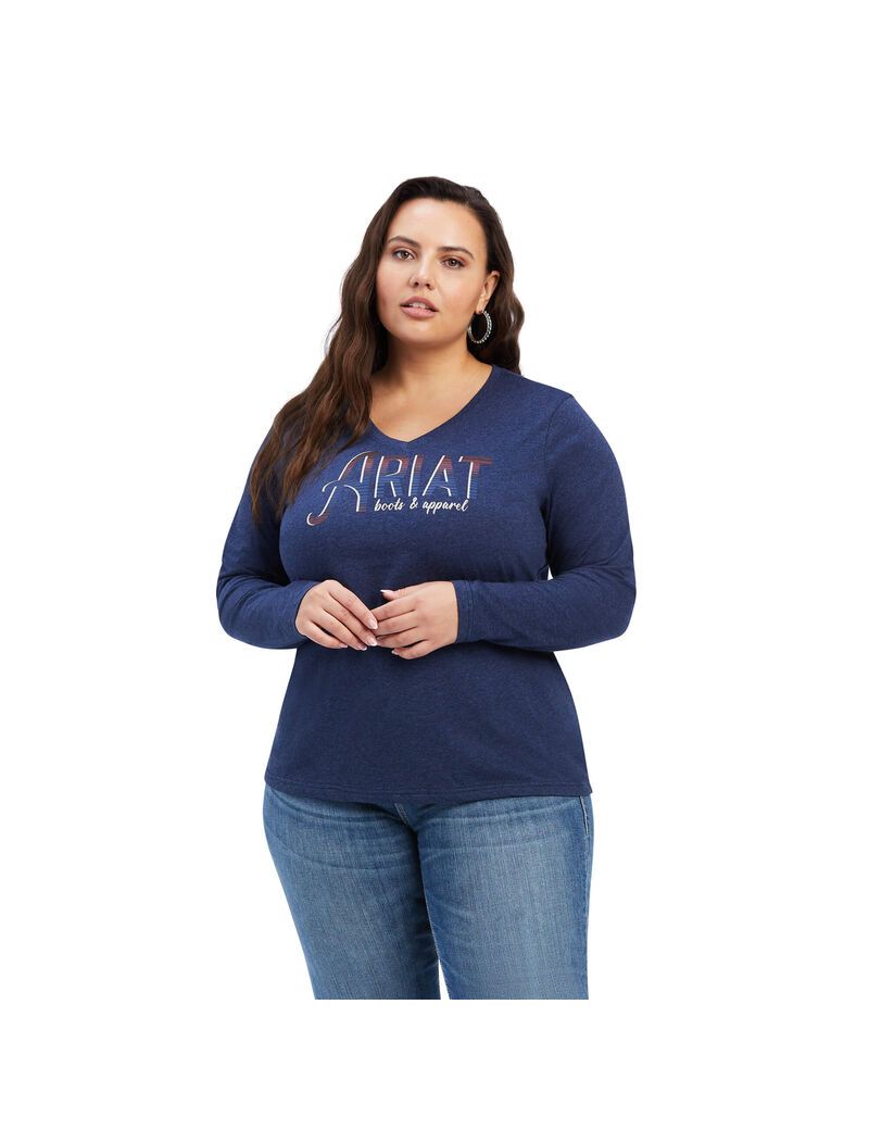 Tops Ariat REAL Chest Logo Relaxed Tee Mujer Azul Marino | GMBC16283